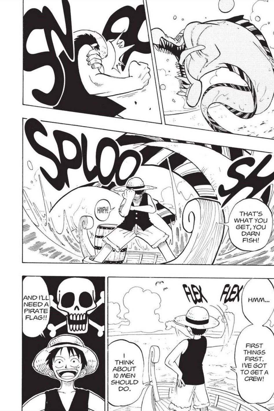 One Piece manga chapter 1, part 2 Luffy facing the sea monster