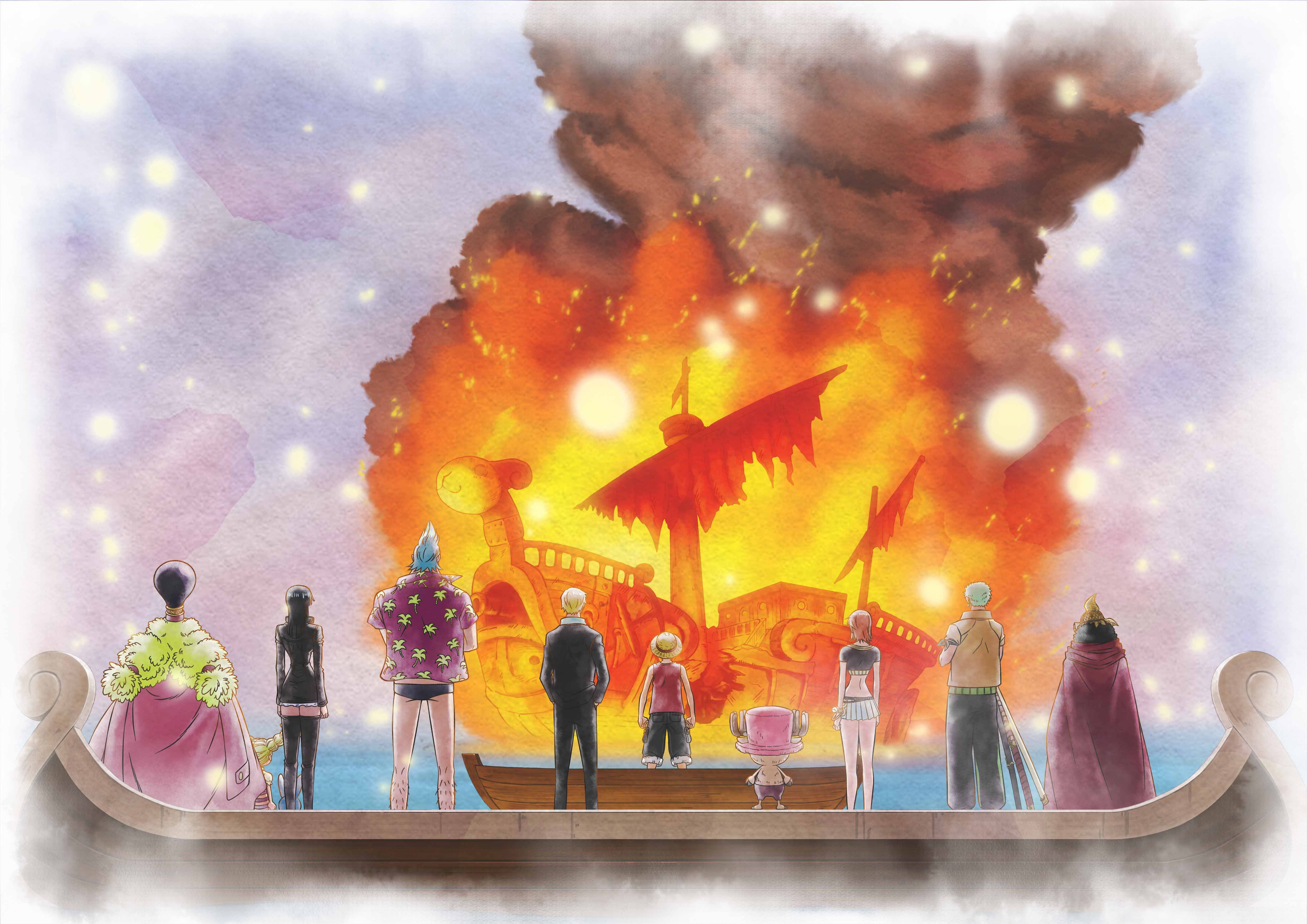 One Piece: Luffy birthday visual - Straw Hats burning Merry