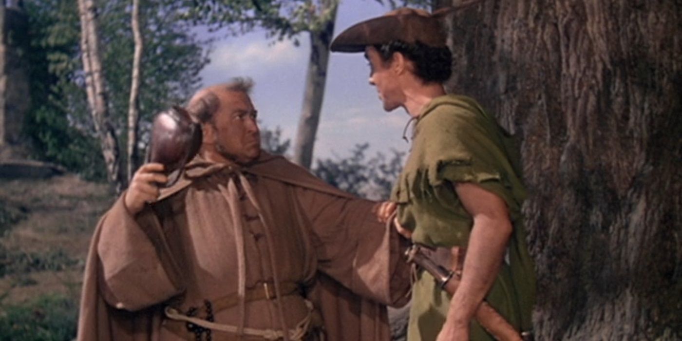 Robin Hood and Friar Tuck talk in Disney's The Story of Robin Hood