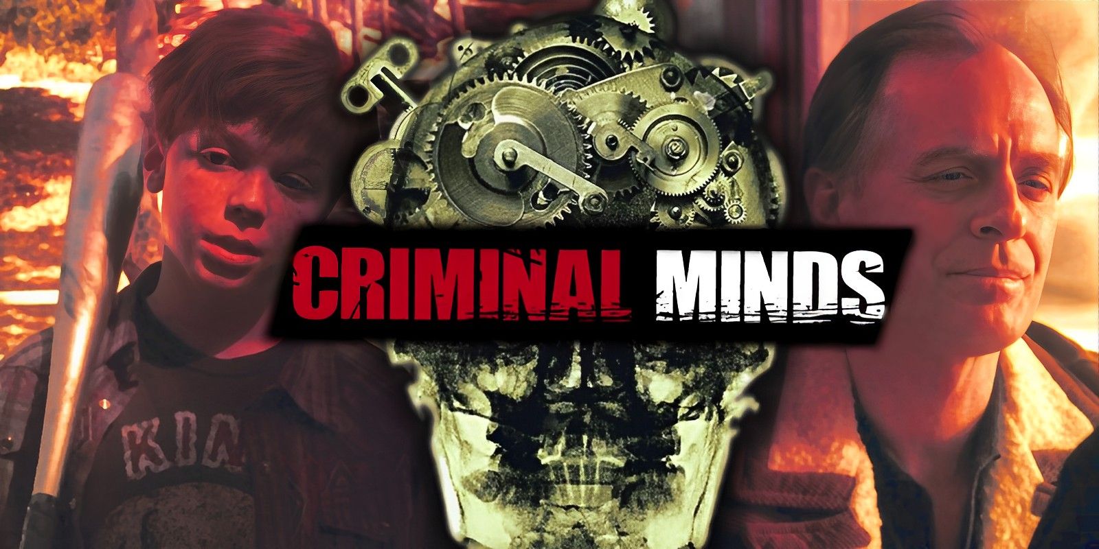 The Criminal Minds gear brain logo alongside stills of unsubs Jeffery and Frank.