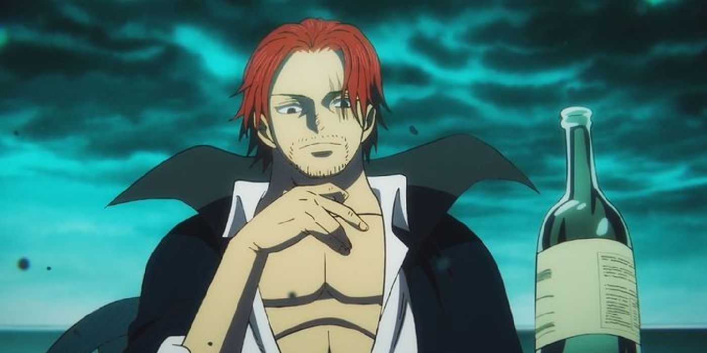 Shanks drinks by himself in One Piece