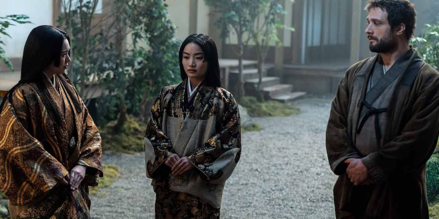 Lady Ochiba, John Blackthorne and Mariko discuss politics in Shogun