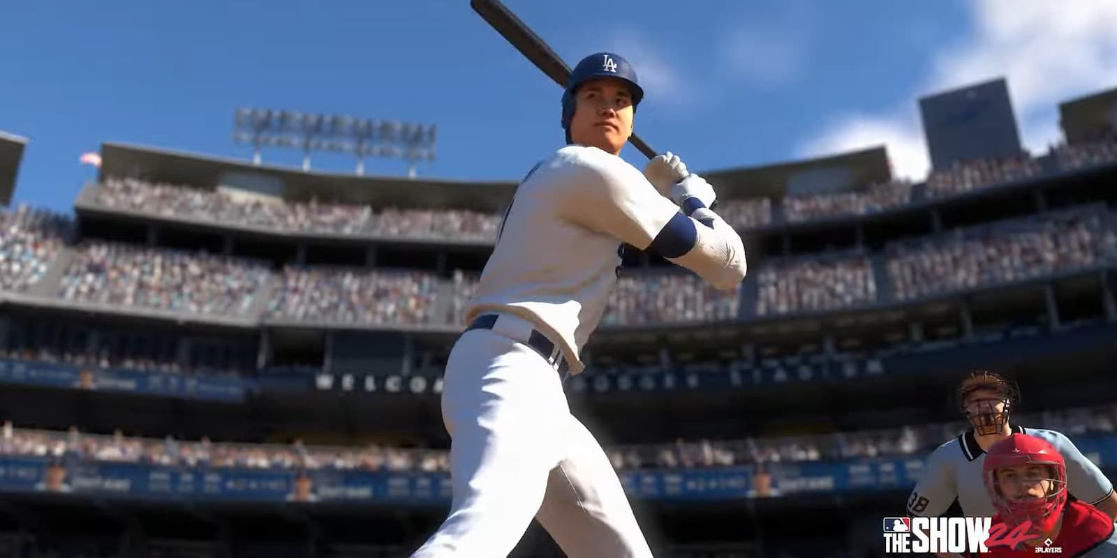 Shohei Ohtani of the Los Angeles Dodgers awaits the pitch in MLB 24 The Show
