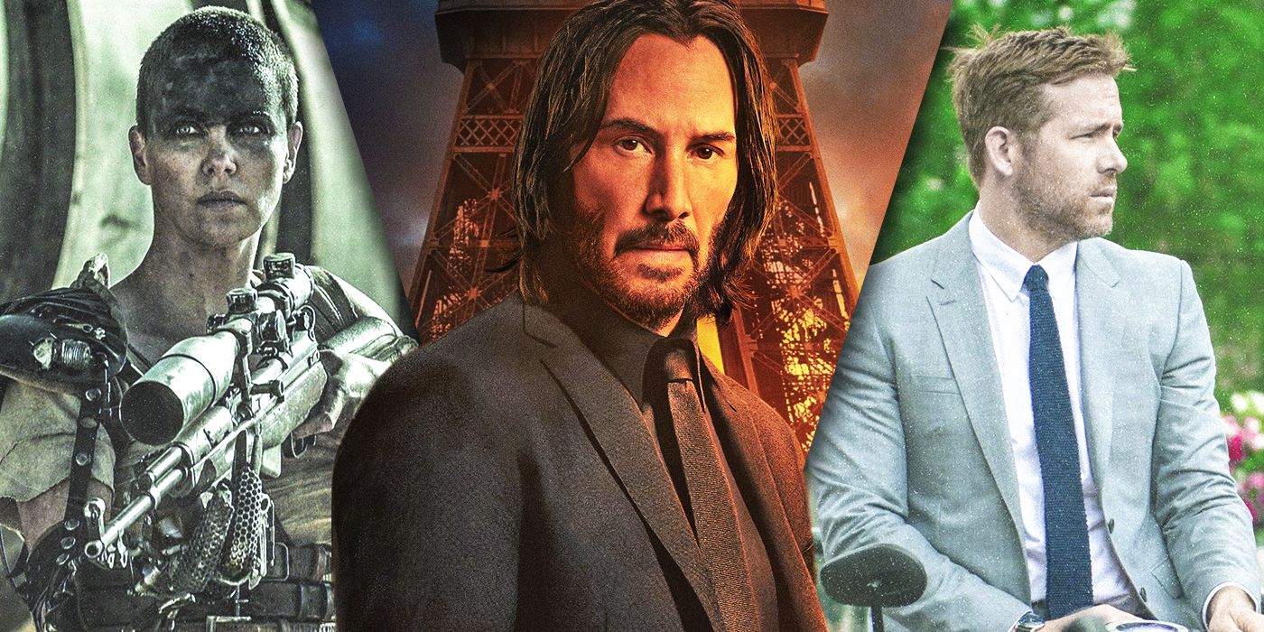 Split Images of  Keanu Reeves, Ryan Reynolds and Charlize Theron