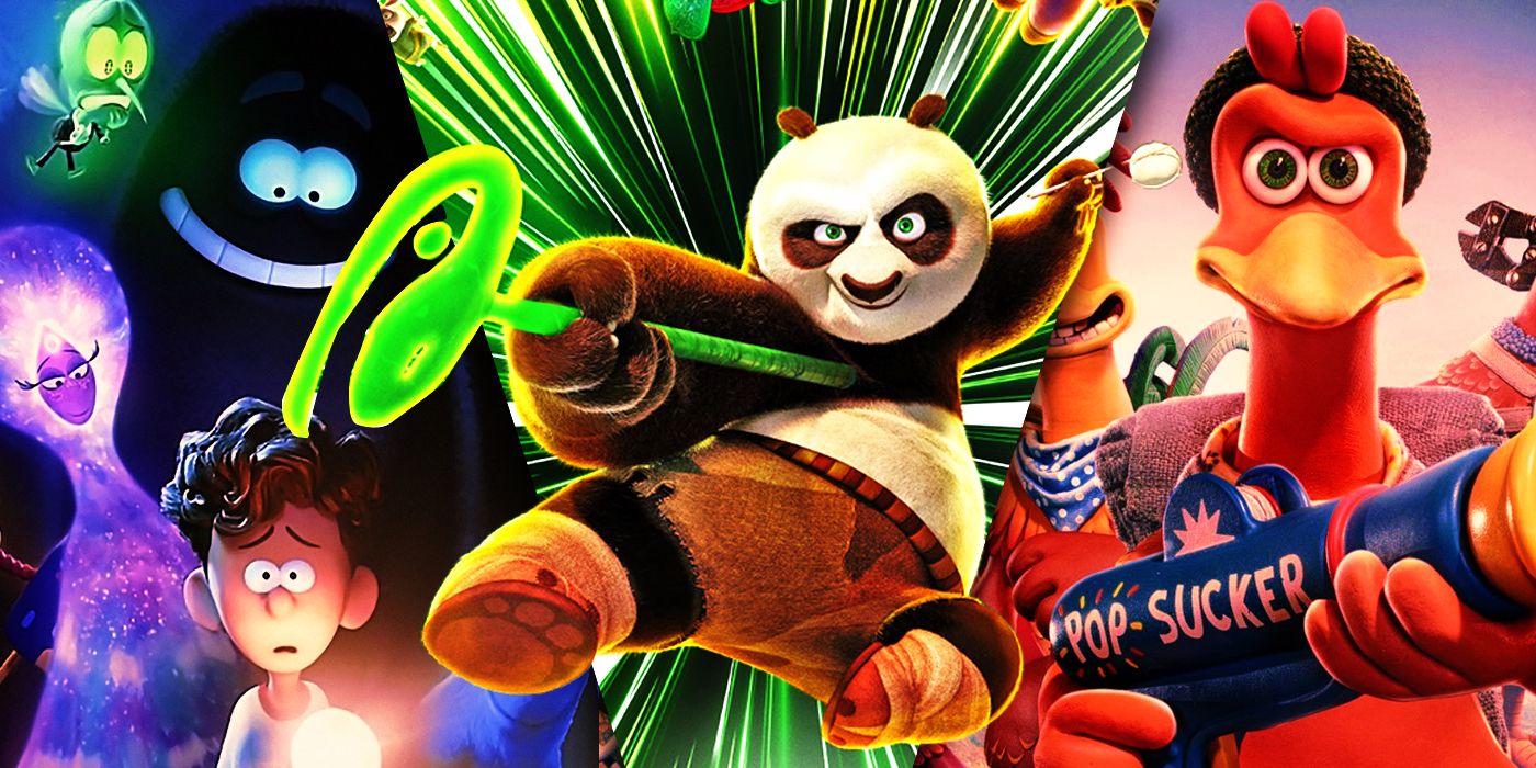 Split Images of Kung Fu Panda 4, Orion and the Dark, and Chicken Run Dawn of the Nugget