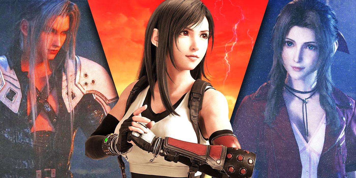 Split Images of Sephiroth, Tifa, and Aerith