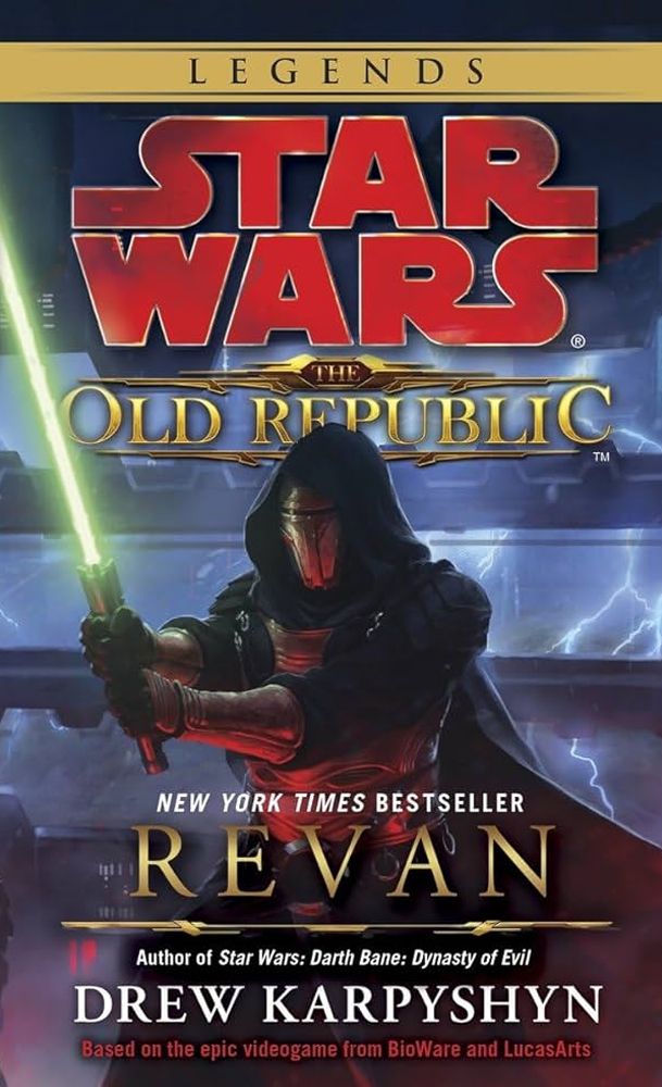 A capa de Star Wars Revan de Drew Karpyshyn mostra Revan com o sabre de luz desenhado.