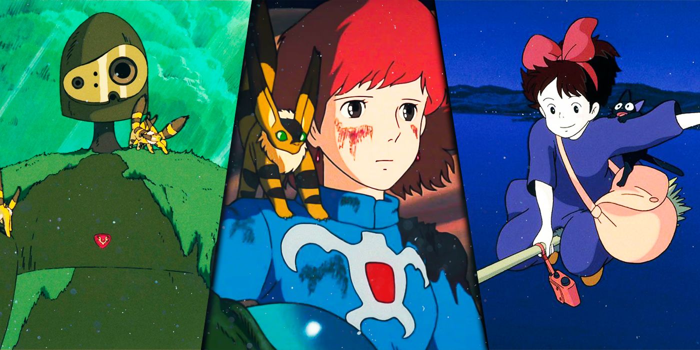 Studio Ghibli' Nausicaa em seu vestido azul, Kiki com Jiji no ombro, o Robô de Castle in the Sky