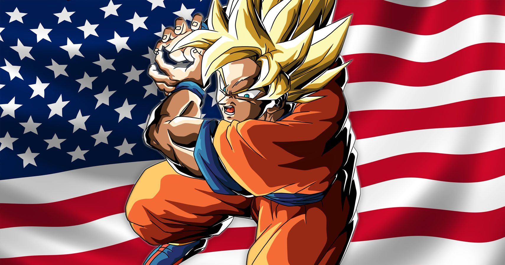 Super Saiyan Goku from Dragon Ball against an American flag