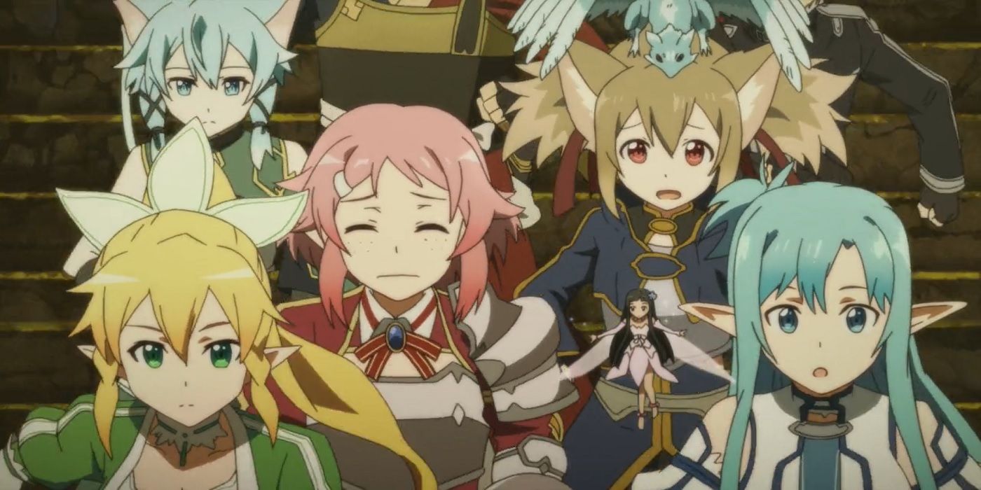 Sinon, Leafa, Silica, Yui, Lisbeth, Asuna, todos rodando em Sword Art Online.