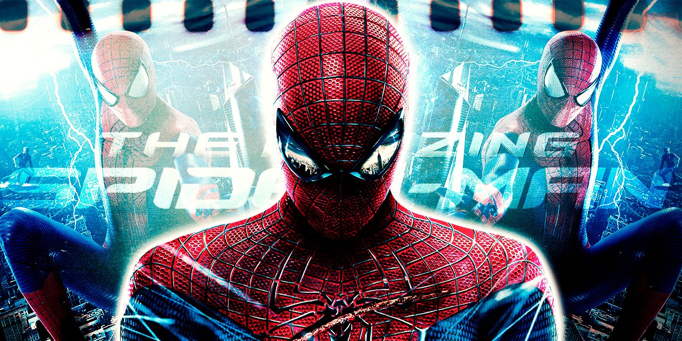 Spider-Man in front of the logo for The Amazing Spider-Man