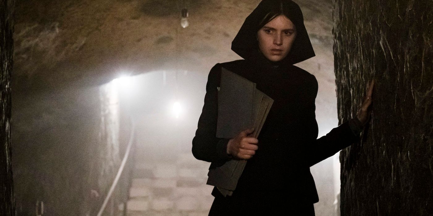 Margaret walks down a secret abbey in The First Omen