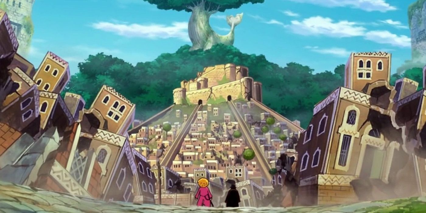 the image shows the ruins of a city on zou island in One Piece