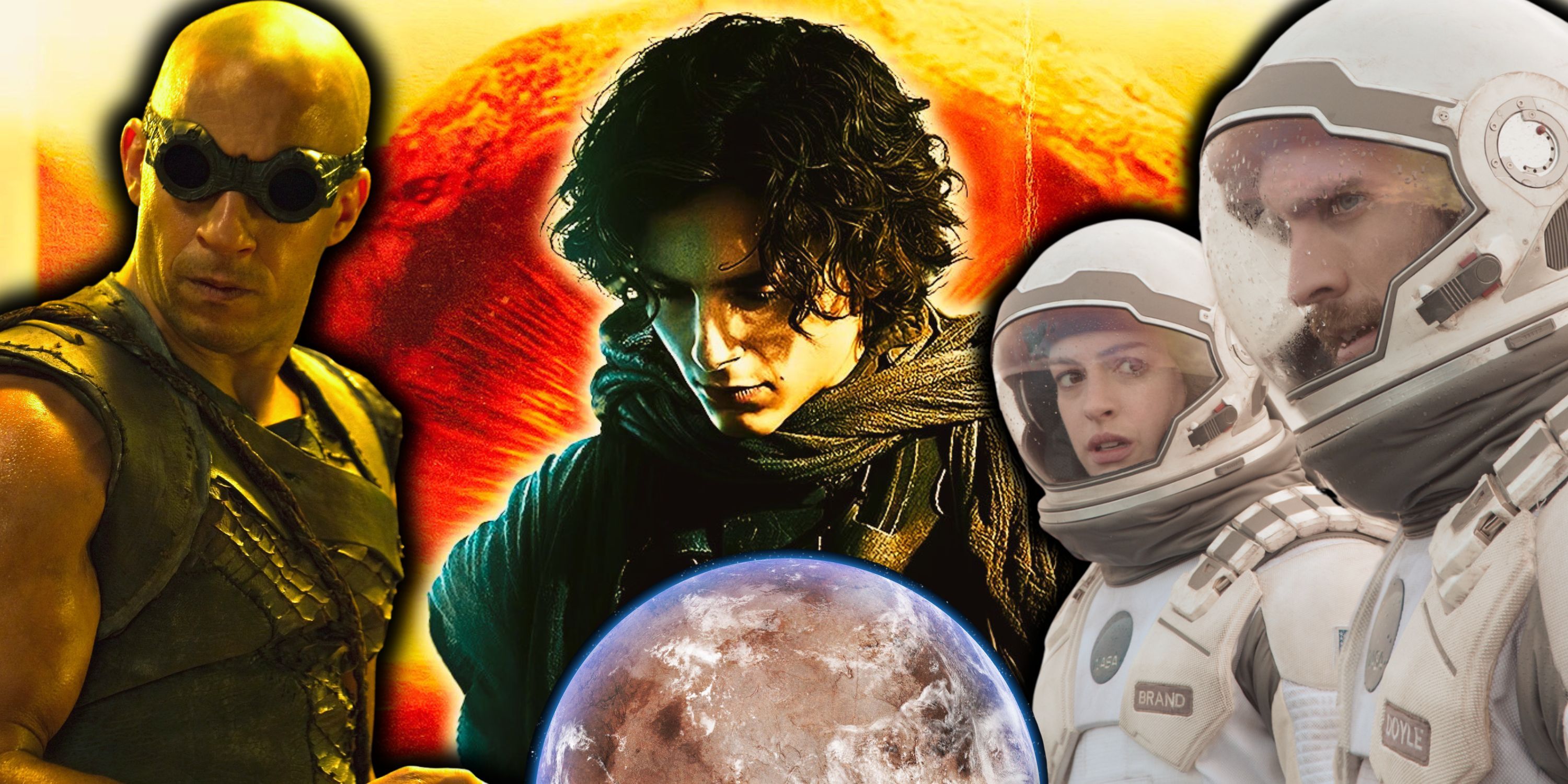 Composite image Riddick, Paul Atreides, Tatooine, Interstellar astronauts