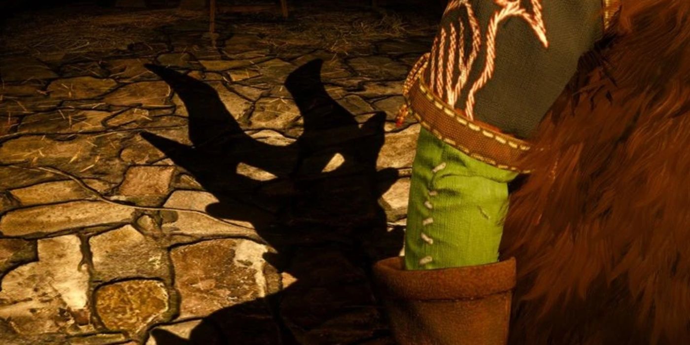 A sombra de um Hym possuindo um jarl em Skellige em The Witcher 3.