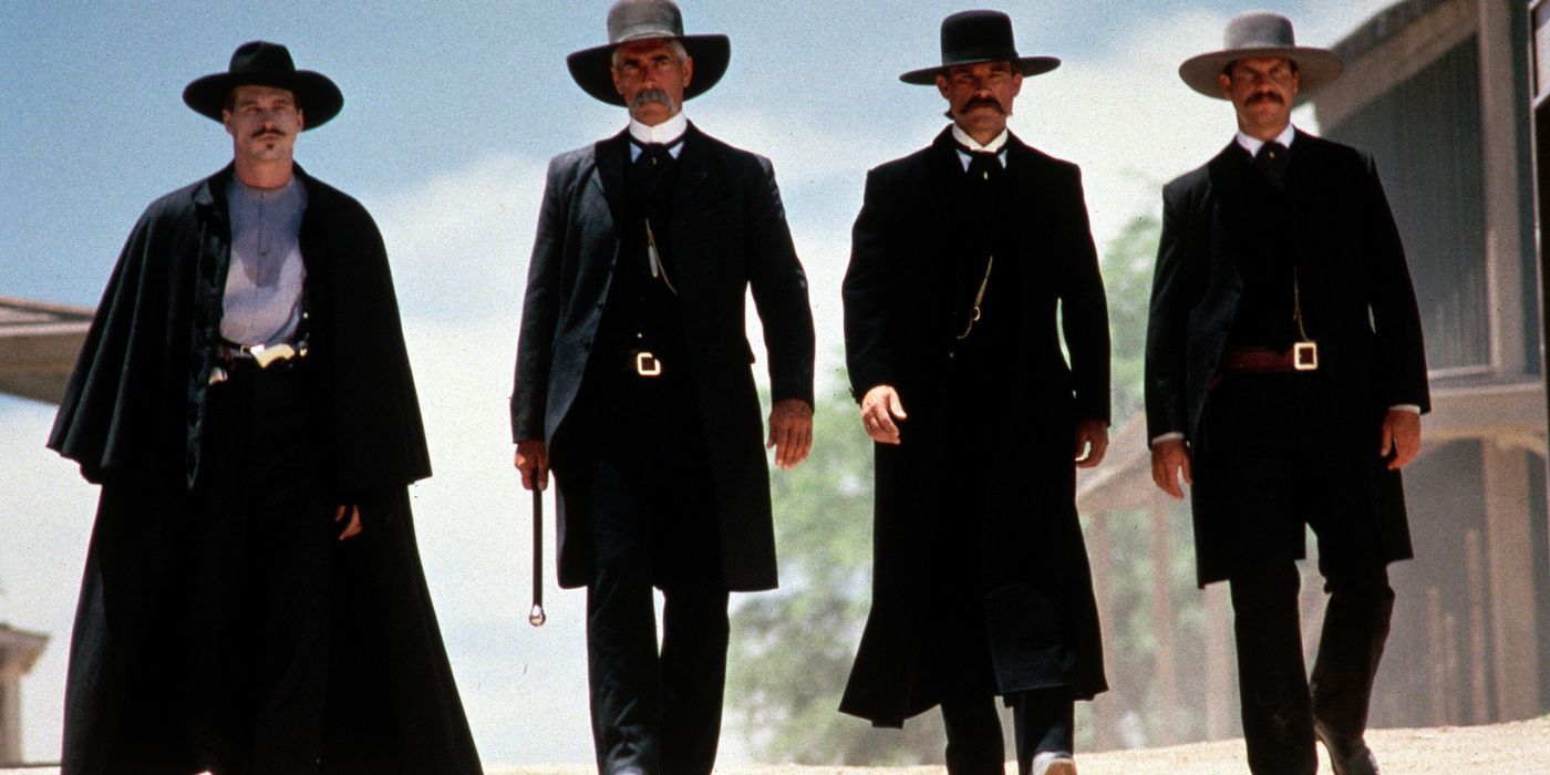 The iconic walking shot of the main characters from Tombstone.