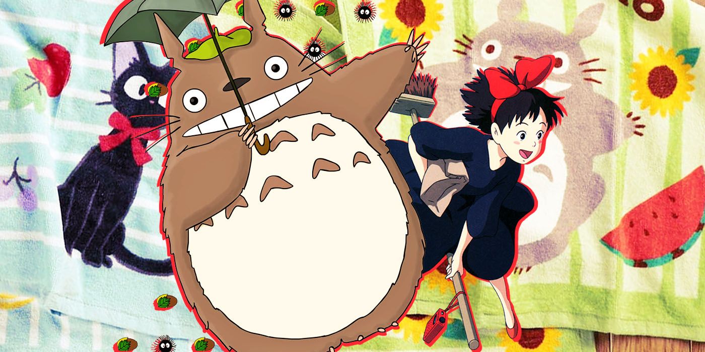 Totoro from My Neighbor Totoro and Kiki from Kiki's Delivery Service with towels