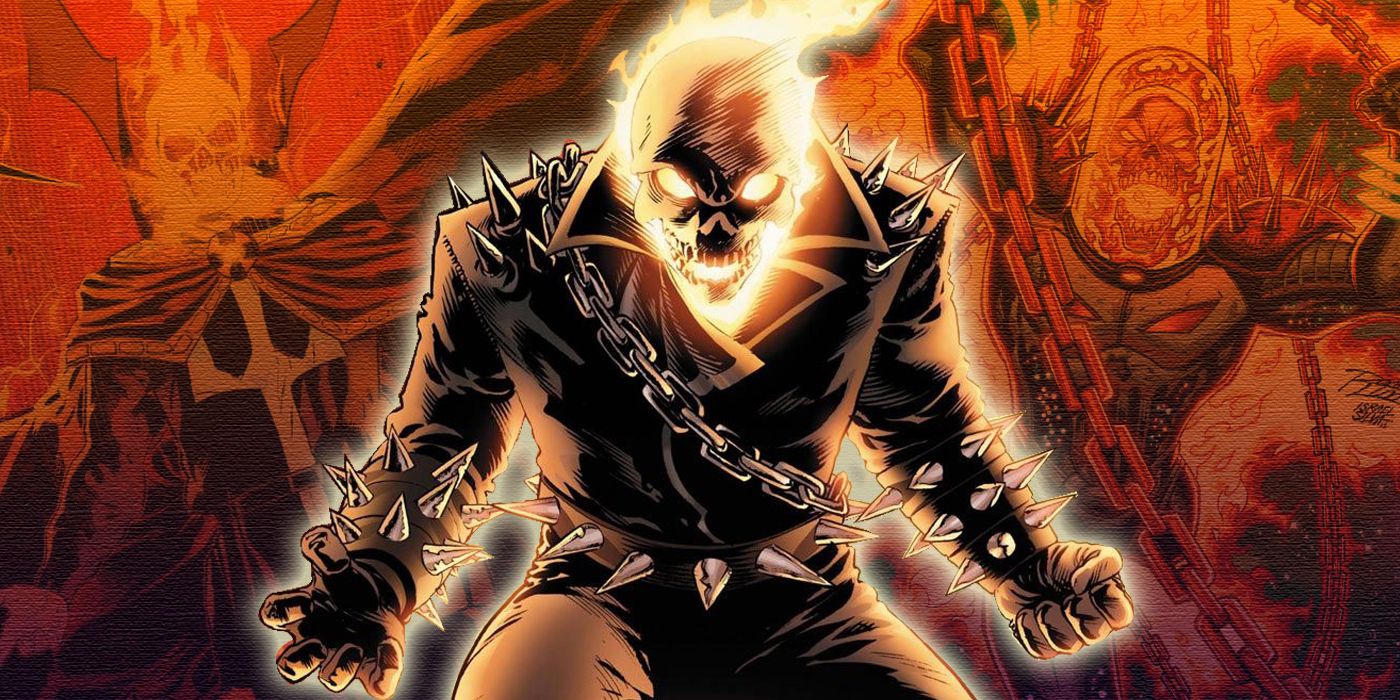 Ghost Rider with Zarathos-possesed versions of Doctor Strange and Punisher in the background