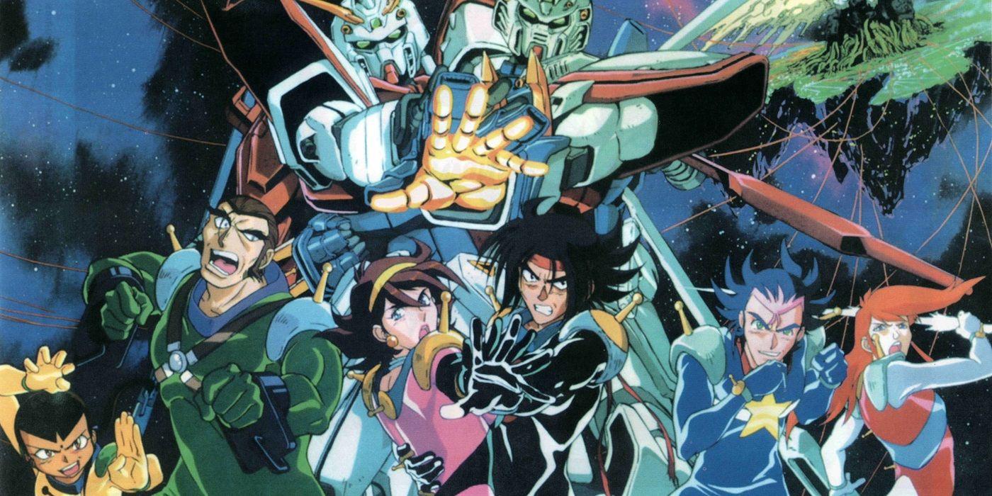 The main cast of Mobile Fighter G Gundam posing together