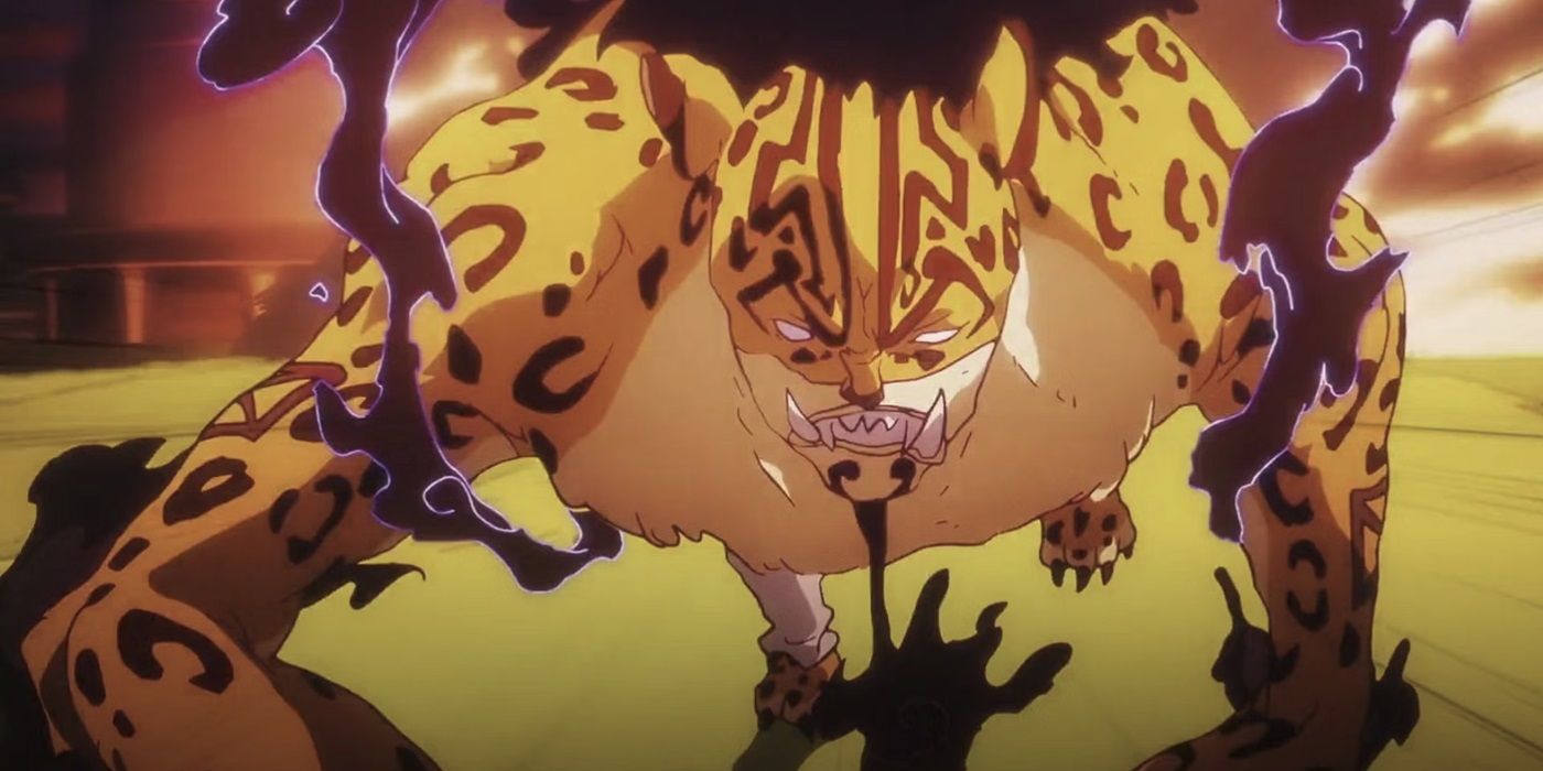 Rob Lucci snarls in his Awakened form in One Piece Episode 1100