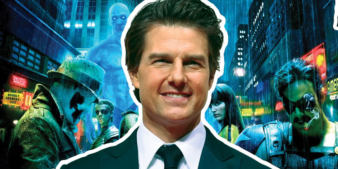 A composite image featuring Tom Cruise overtop of the Watchmen cast.