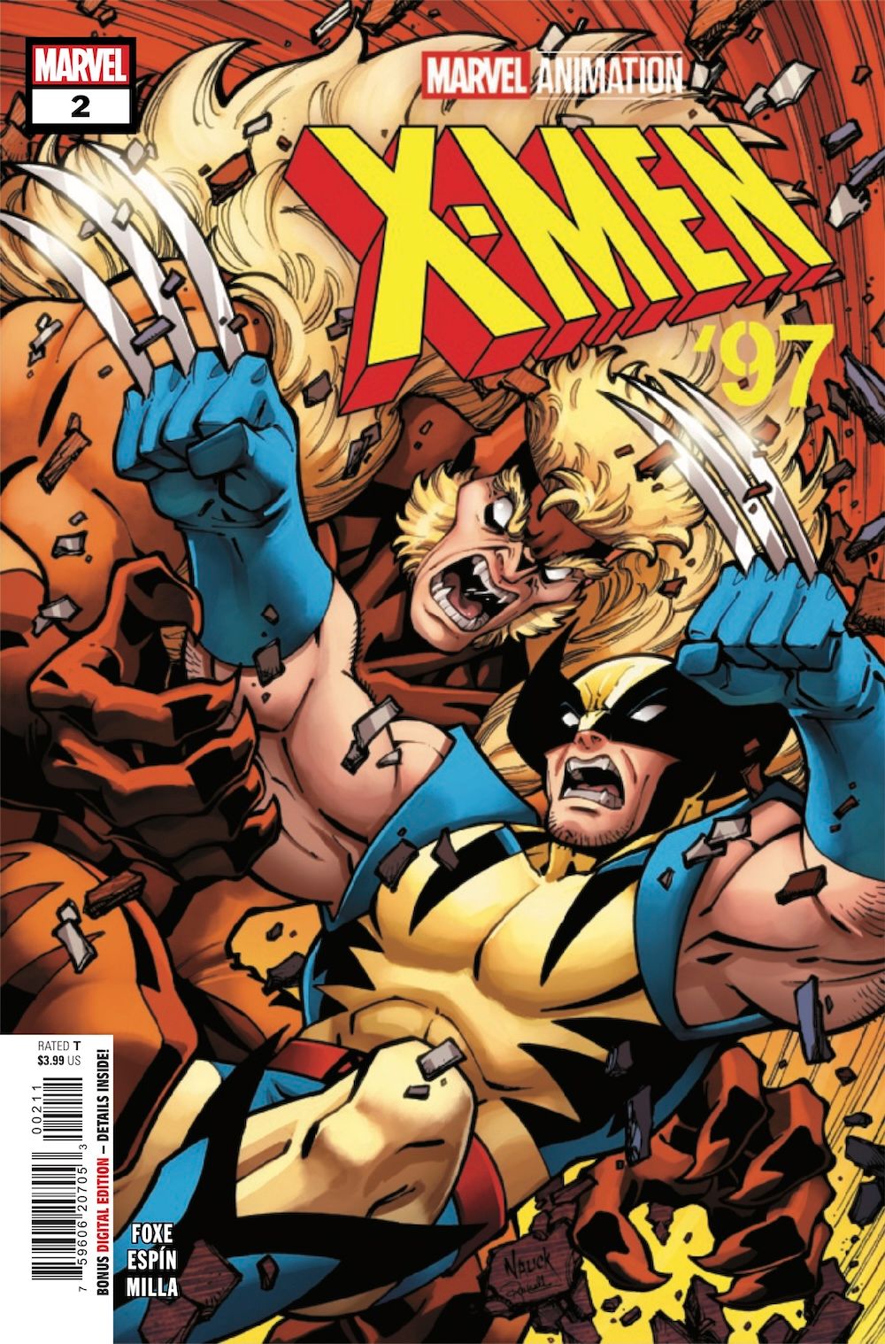 Wolverine and Sabretooth engage in close combat on the cover of Marvel Comics' X-Men '97 #2
