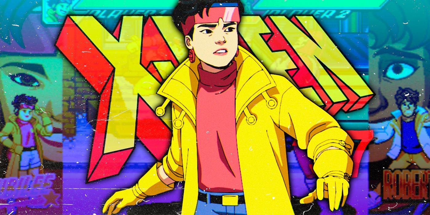 Jubilee (voiced by Holly Chou) in yellow jacket and pink top in front of X-Men 97 logo