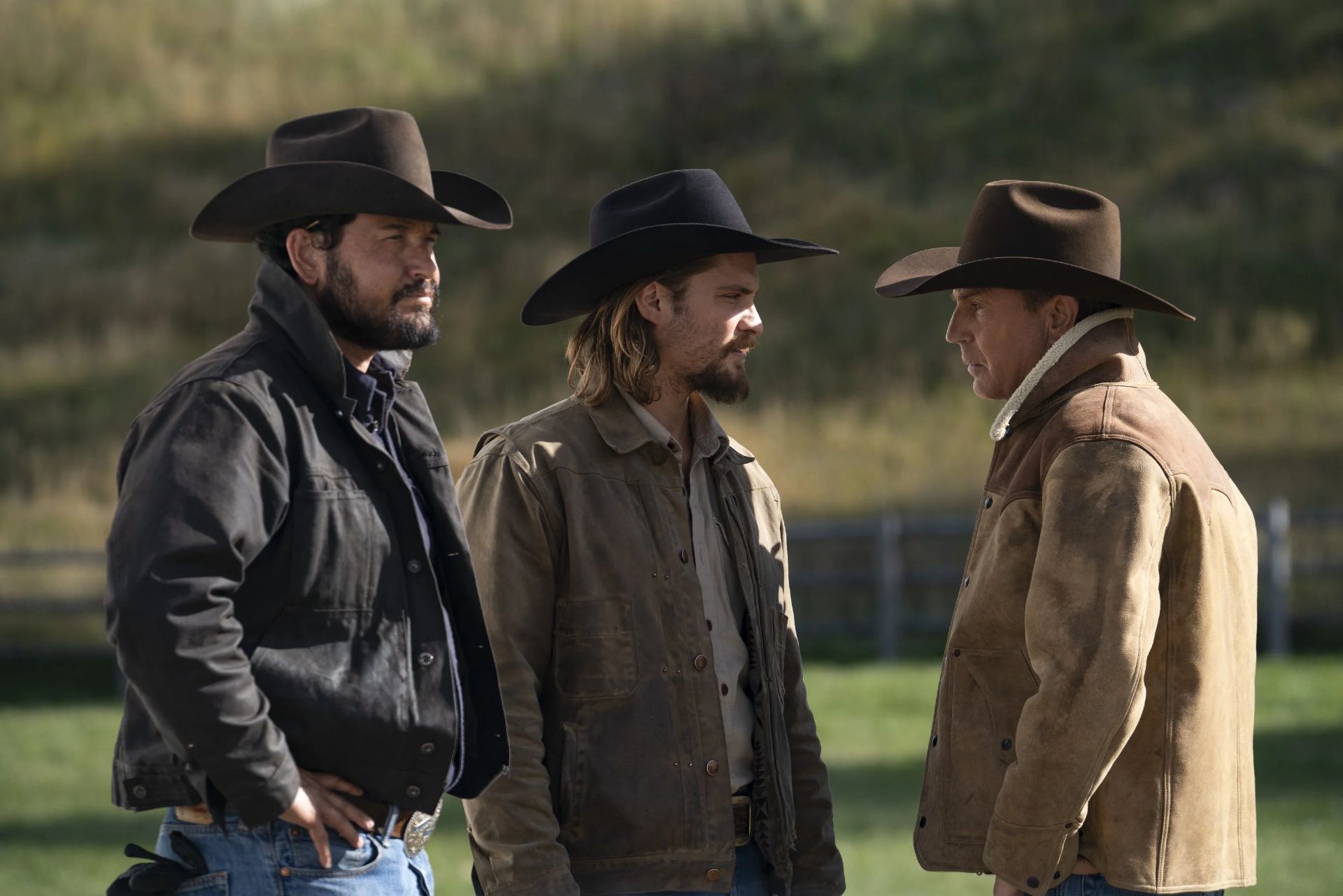 Cole Hauser, Luke Grimes, and Kevin Costner in Yellowstone: "Meaner Than Evil"