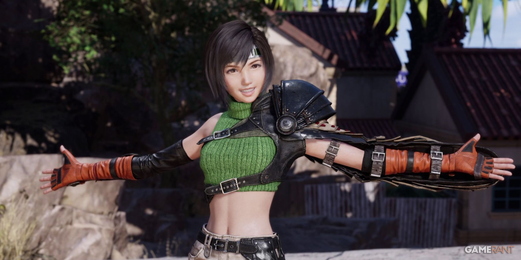 Yuffie Kisaragi confidently with her arms out in Costa del Sol in Final Fantasy VII Rebirth