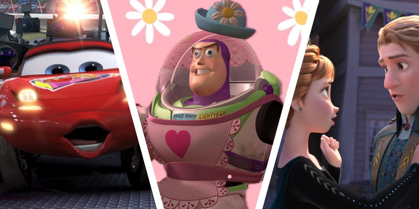 Mia/Tia from Cars; Mrs. Nesbitt from Toy Story; Anna and Kristoff from Frozen II. 