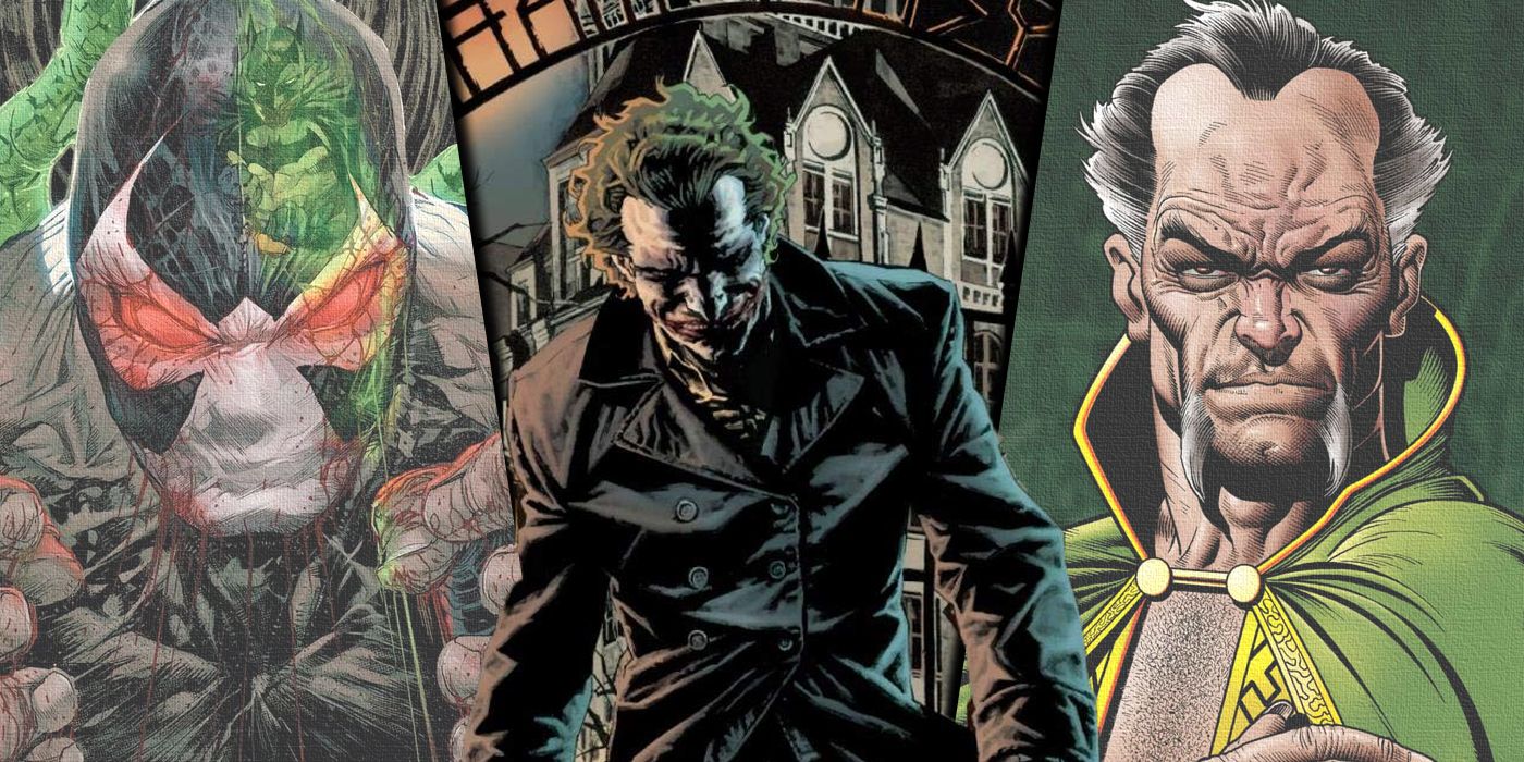 Split image of Joker, Bane and Ra's al Ghul from DC Comics