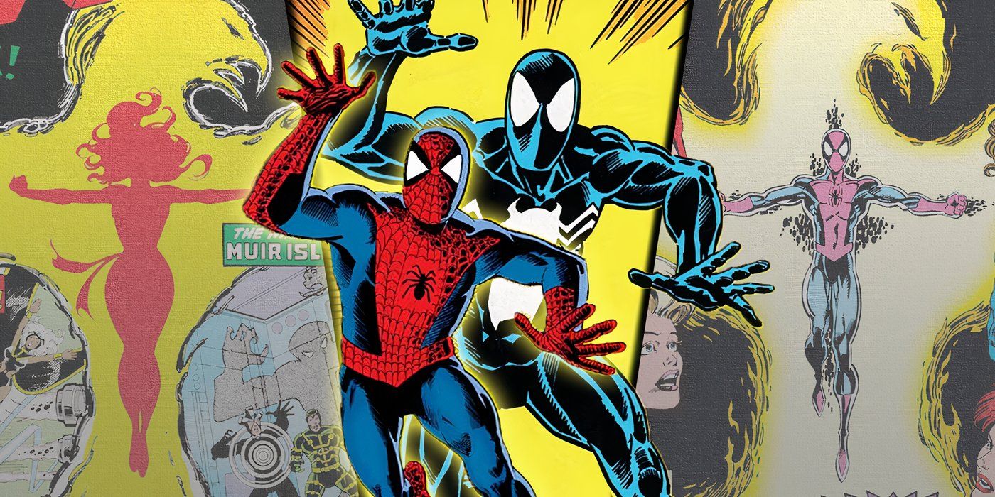 Split image of Spider-Man with covers that pay homage to classic comic covers