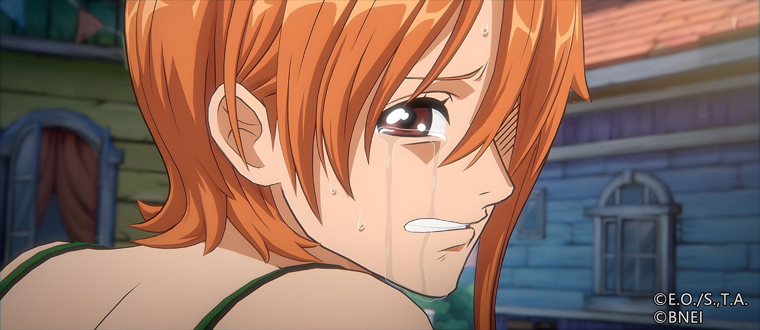 Nami in tears in the new One Piece anime video game, One Piece: Ambition