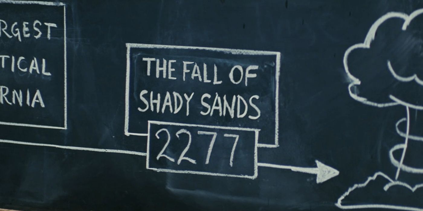 A chalk drawing chronicles the timeline of the NCR's history in Fallout (2024)