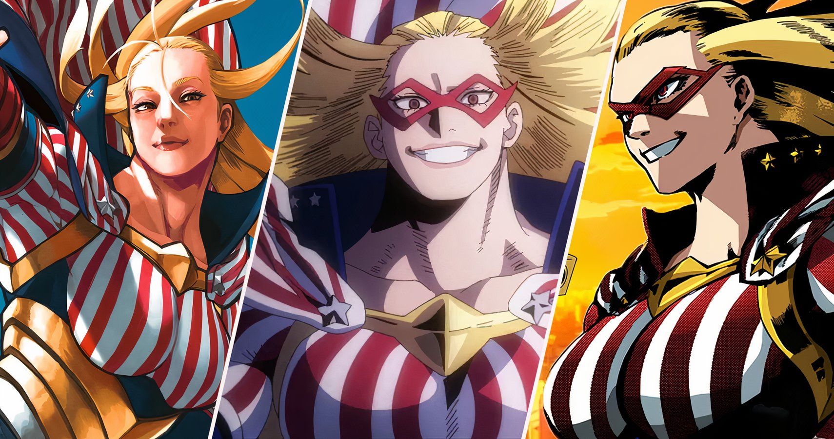A collage of Star and Stripe from My Hero Academia