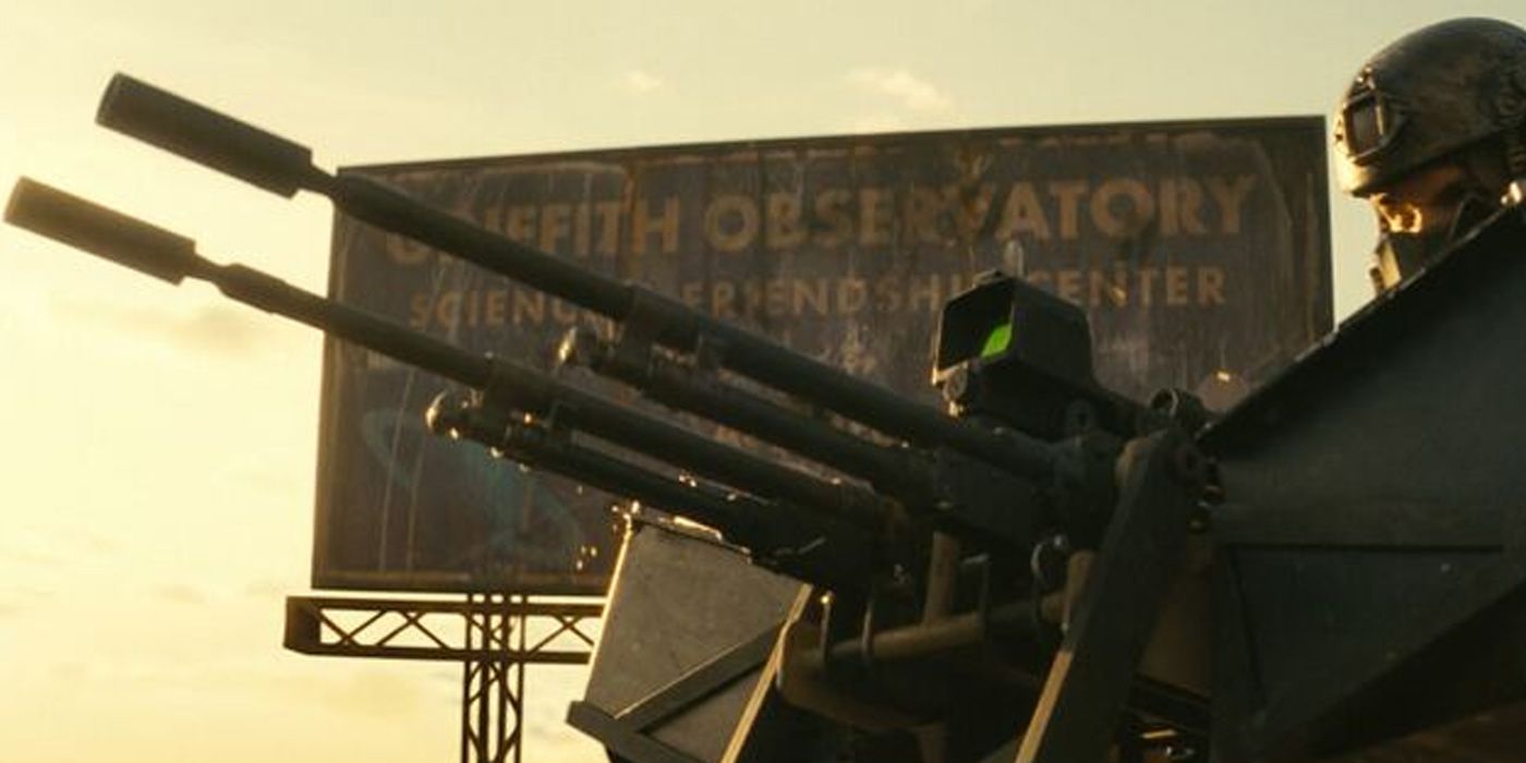 An NCR soldier fires the anti-aircraft gun in Fallout (2024)
