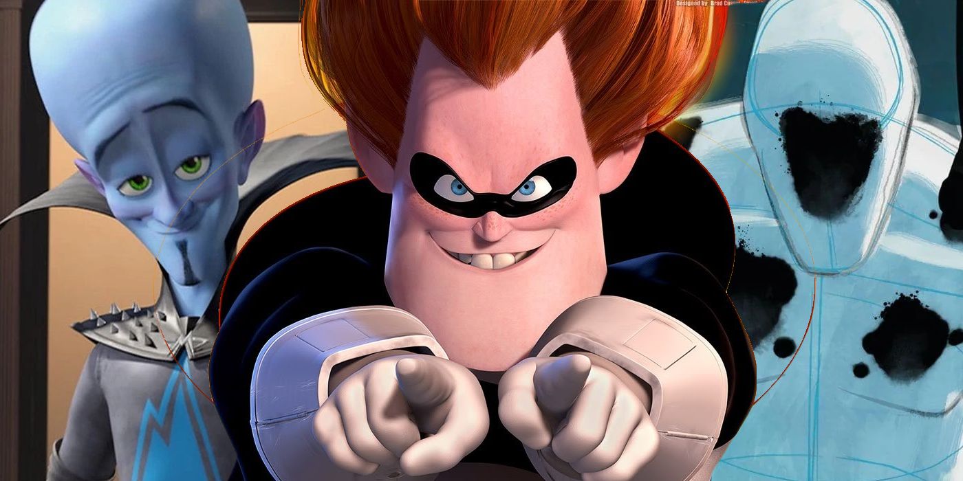 Split: Megamind, Syndrome, and the Spot from animated superhero movies