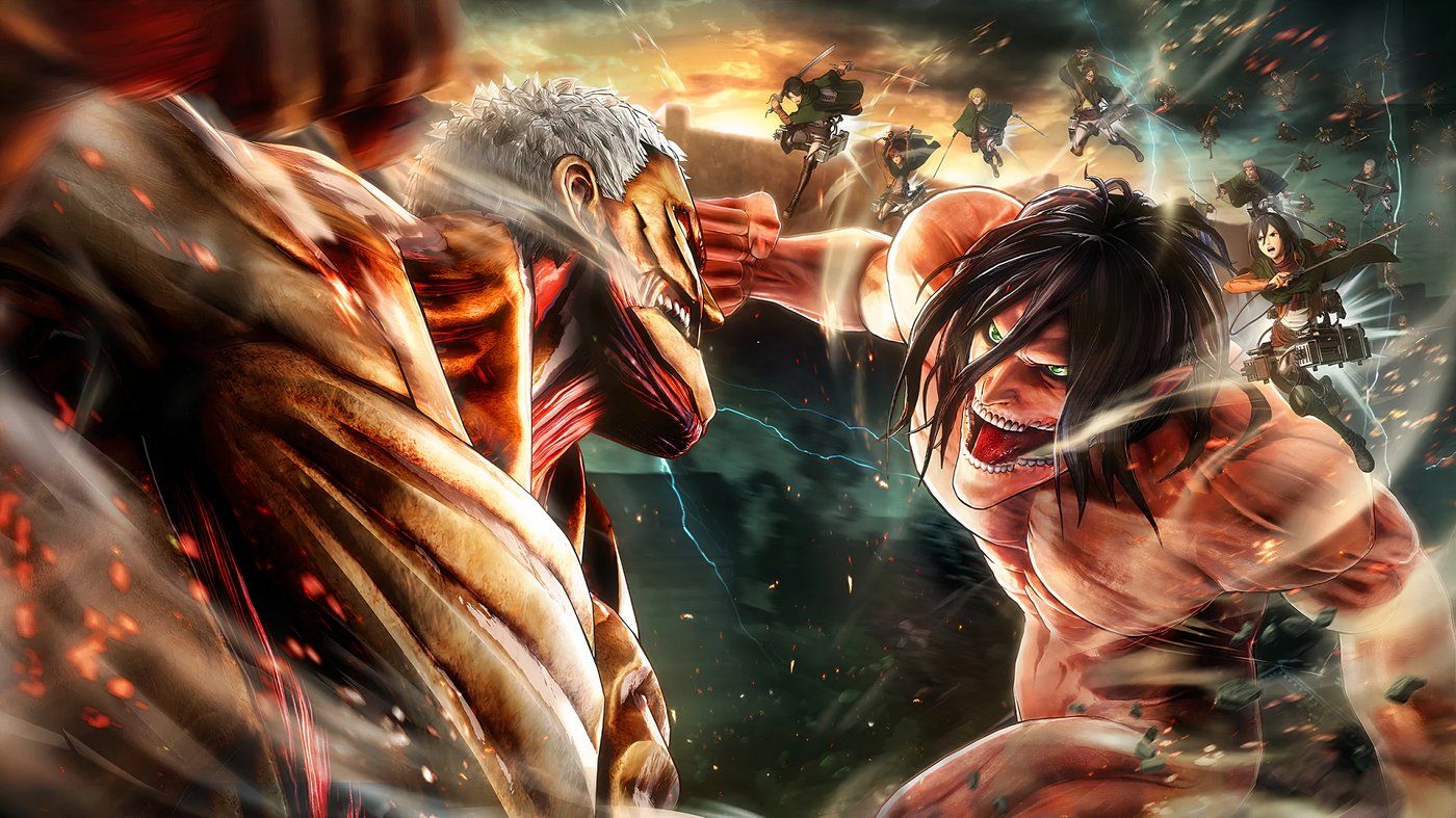 Eren Yaeger fights against the Armored Titan in Attack on Titan.