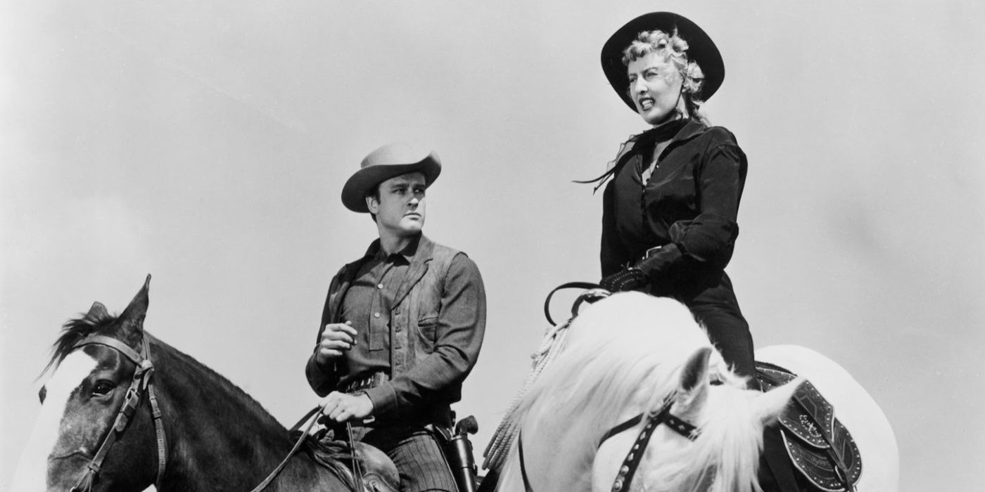Barbara Stanwyck as Jessica on her horse in Forty Guns