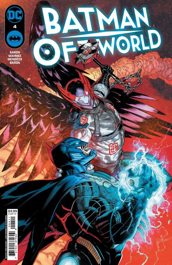 A capa do Batman Off-World # 4 mostra Batman golpeando o Thanagarian, que está balançando sua maça