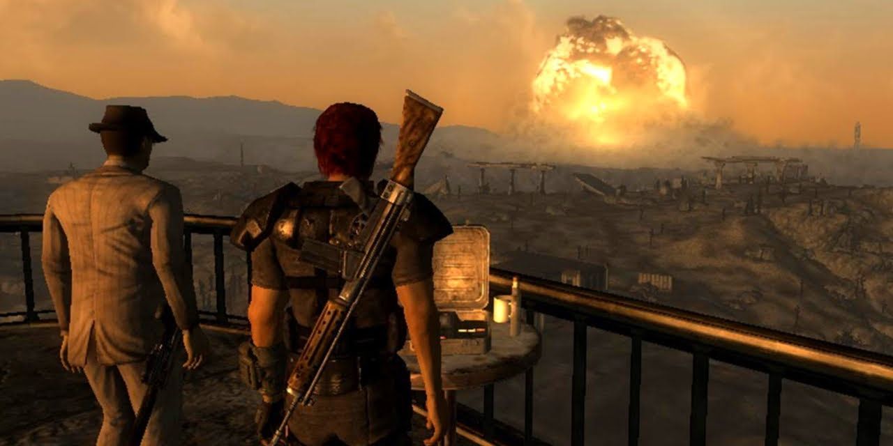 Lone Wanderer watches as Megaton blows up thanks to their choice in Fallout 3