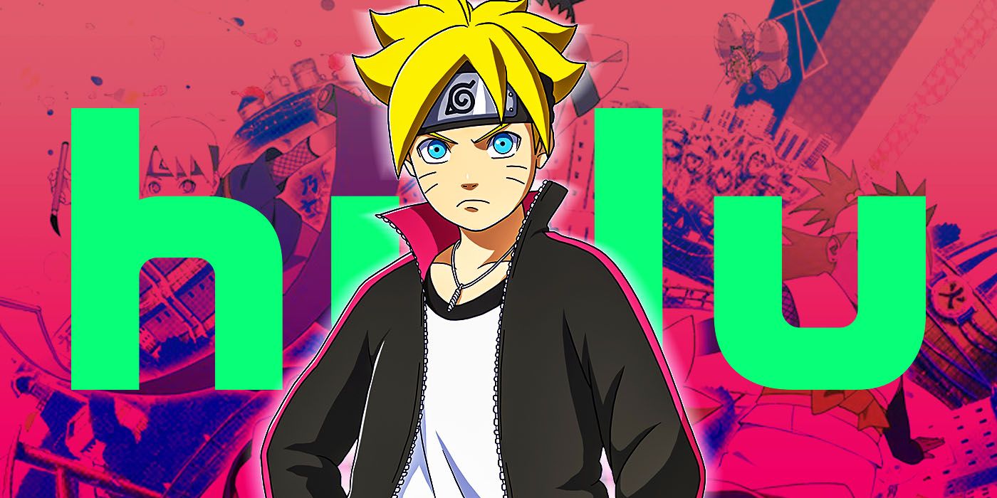 Boruto from the titular anime series in front of the official Hulu logo