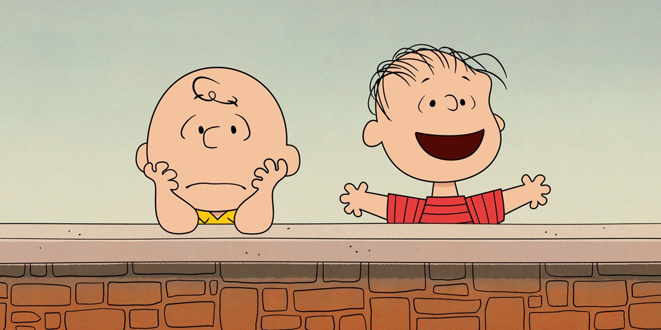 Charlie Brown and Linus hang out on the ledge