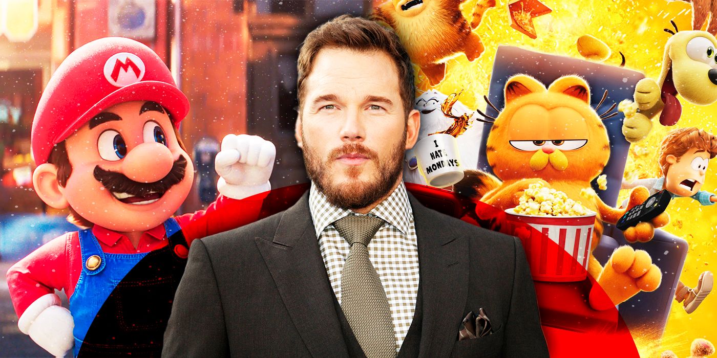 Chris Pratt and Mario Bros and Garfield on the background
