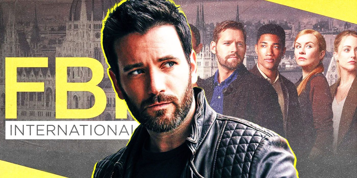 Actor Colin Donnell in front of an image of the FBI: International cast