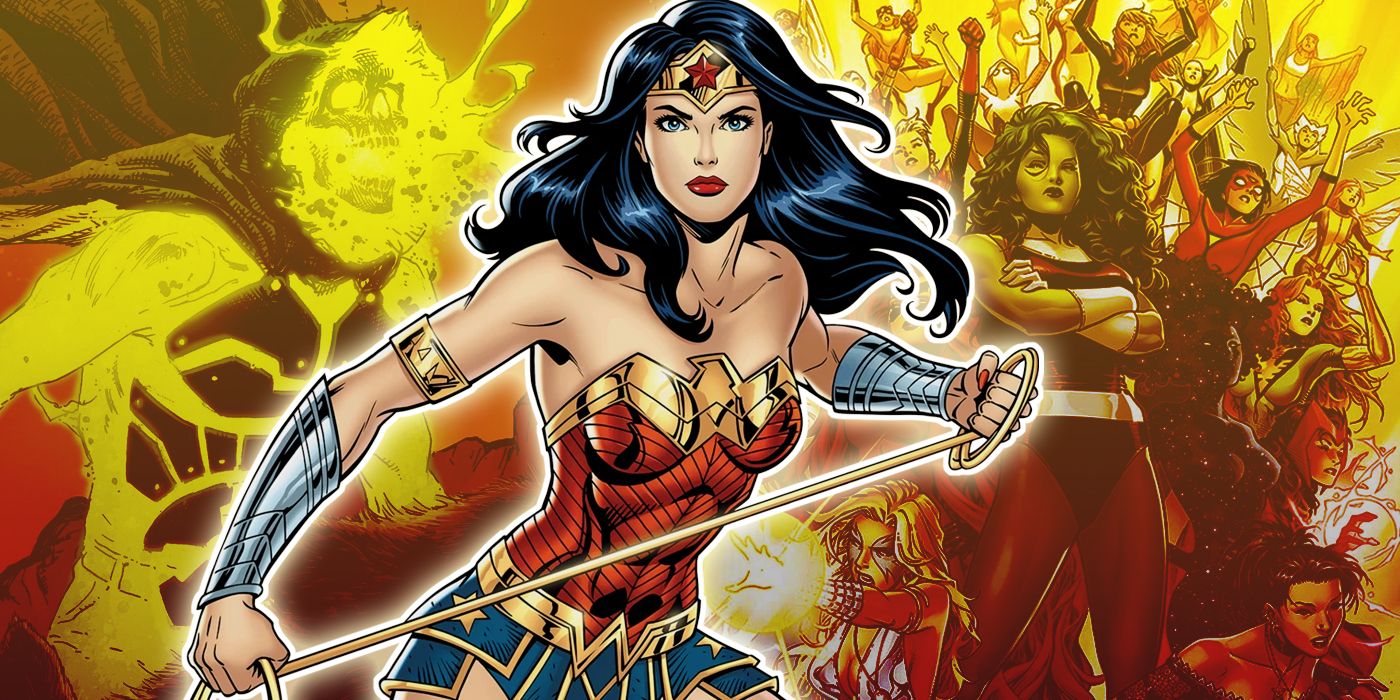 Wonder Woman with Marvel's A-Force and Image Comics' Geiger in the background