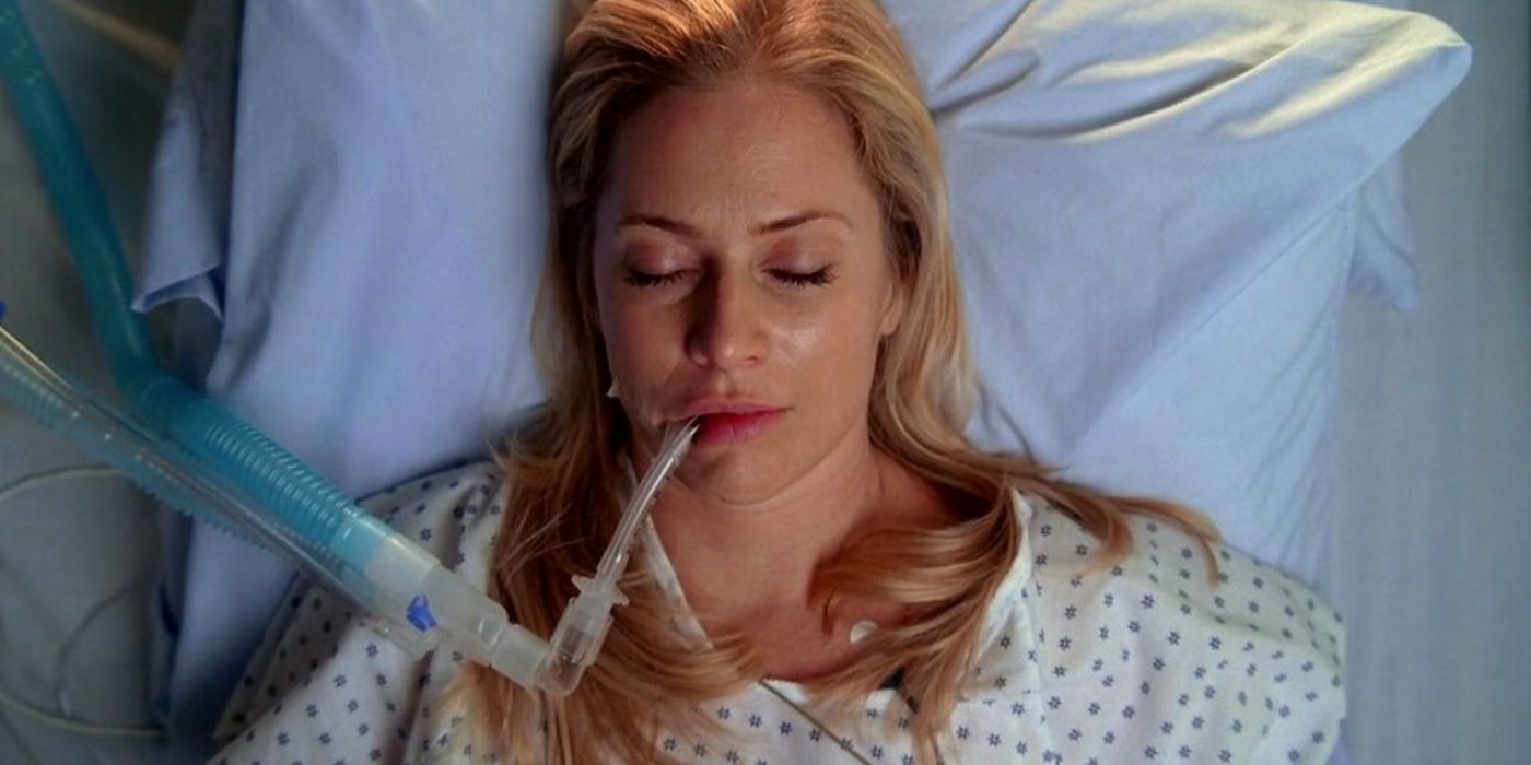 Calleigh Duqesne (Emily Proctor) in the hospital in CSI Miami episode "Smoke Gets In Your CSIs"