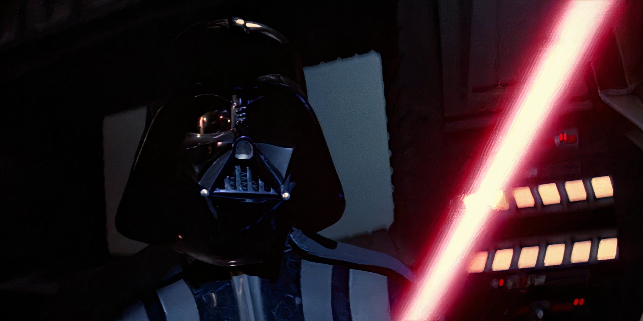 Close-up of Darth Vader with his red lightsaber from Return of the Jedi