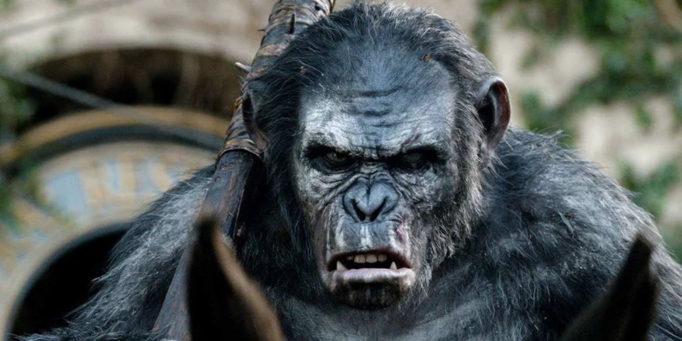 Koba wearing face paint and riding a horse in Dawn of the Planet of the Apes
