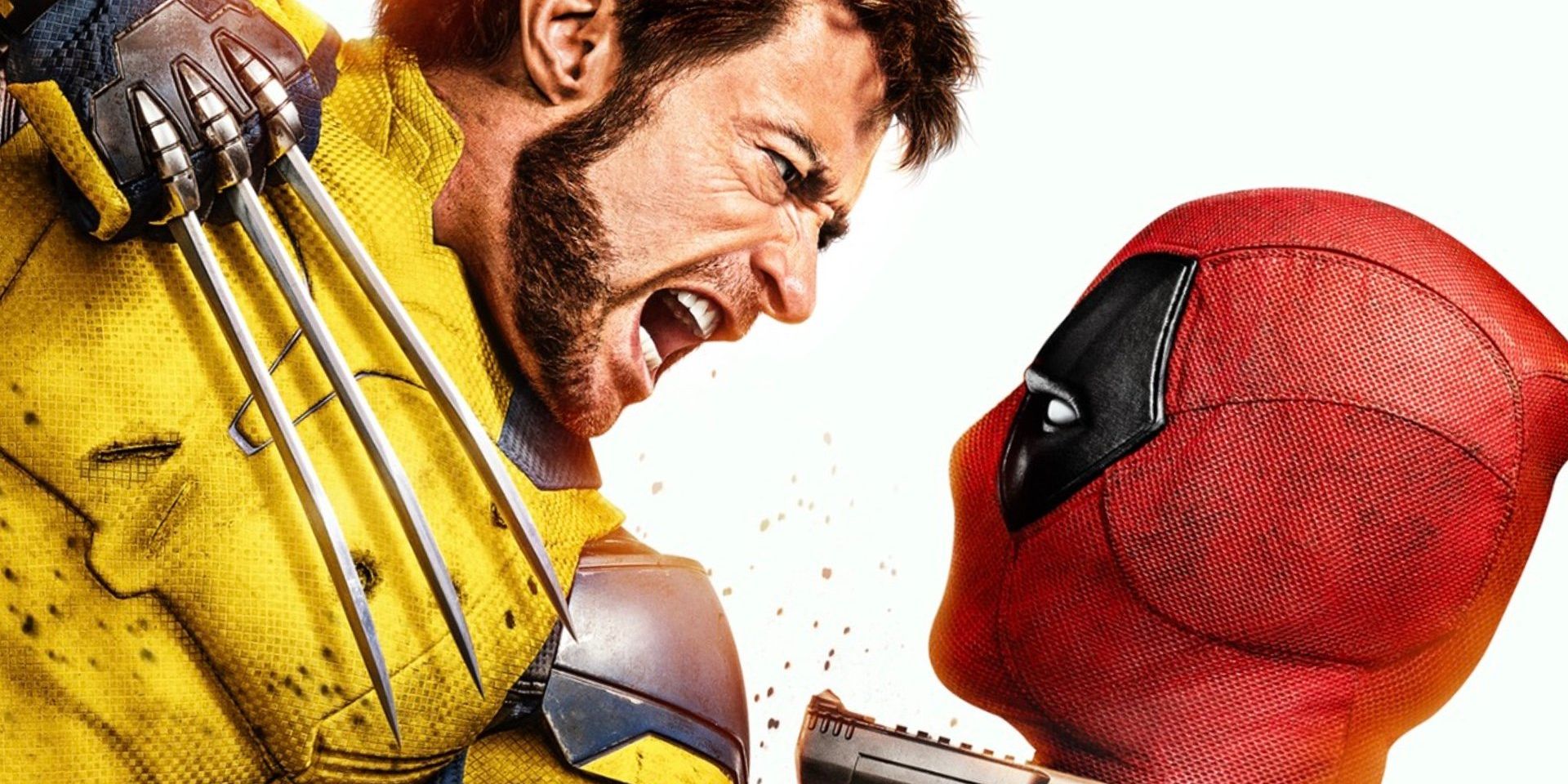 Wolverine (Hugh Jackman) attacks Deadpool (Ryan Reynolds) on a poster for Deadpool & Wolverine.